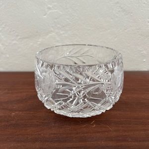 Vintage antique cut crystal etched floral rose bowl trinket dish